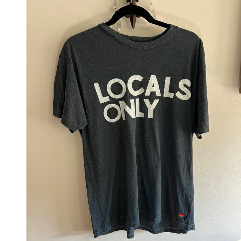 Aviator Nation Black Grey "Locals Only" Cotton Tee, XL